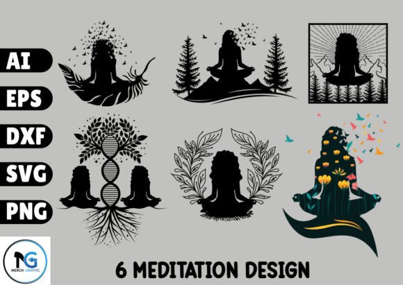 Serene Girl Meditation SVGs: 6 Designs for Peaceful Projects